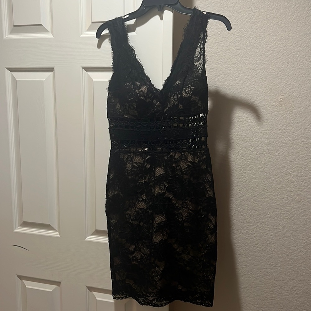 Xscape Womens Lace Mini Cocktail Dress Black
